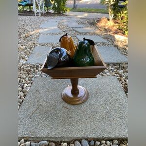 Vintage Hand-Turned Wood Pedestal Dish – Cresol India – Boho Decorative